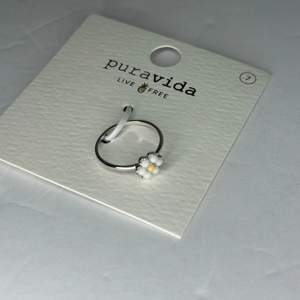 Pura Vida Beaded Daisy Ring Size 7 • Silver‎ Tone • NWT
